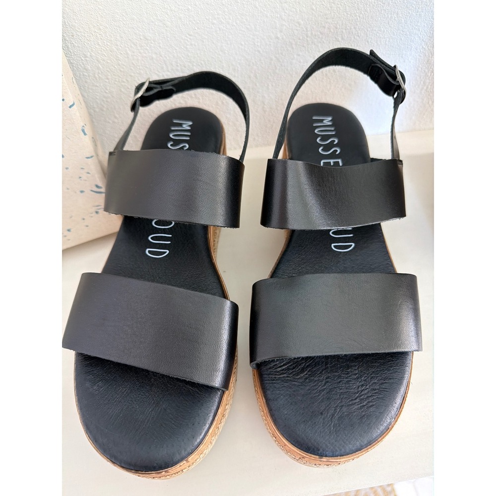 Musse & Cloud Womens Black Leather Platform Espadrille Sandals Size 10 Spain New